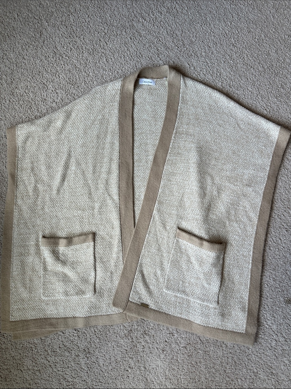 Calvin Klein Two-Tone Beige Open Knit Cardigan- One Size